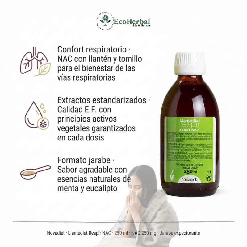 NOVADIET - Llantediet respir nac 250ml | jarabe expectorante - Imagen 2