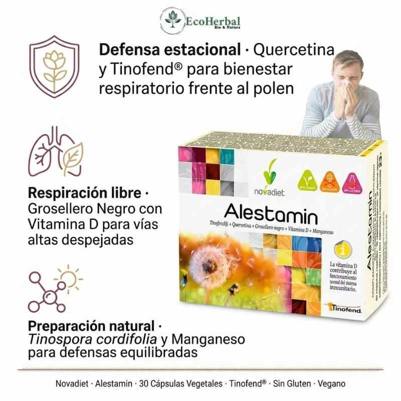 NOVADIET - Alestamin 30 cápsulas vegetales | alergias y polen - Imagen 3