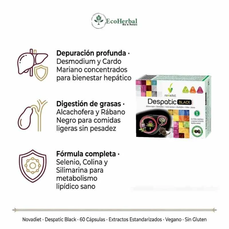 NOVADIET - Despatic black 60 cápsulas - digestivos y depurativos - Imagen 2