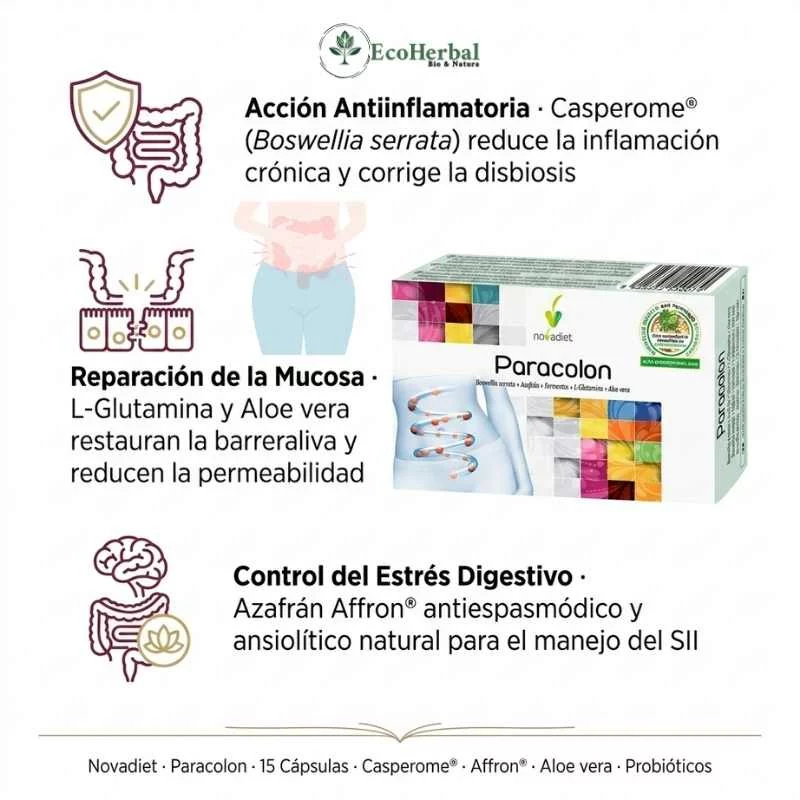 NOVADIET - Paracolon 15 cápsulas - intestino irritable - Imagen 2