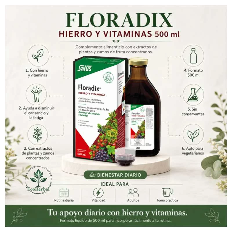SALUS - Floradix 500ml - hierro y vitaminas - Imagen 2