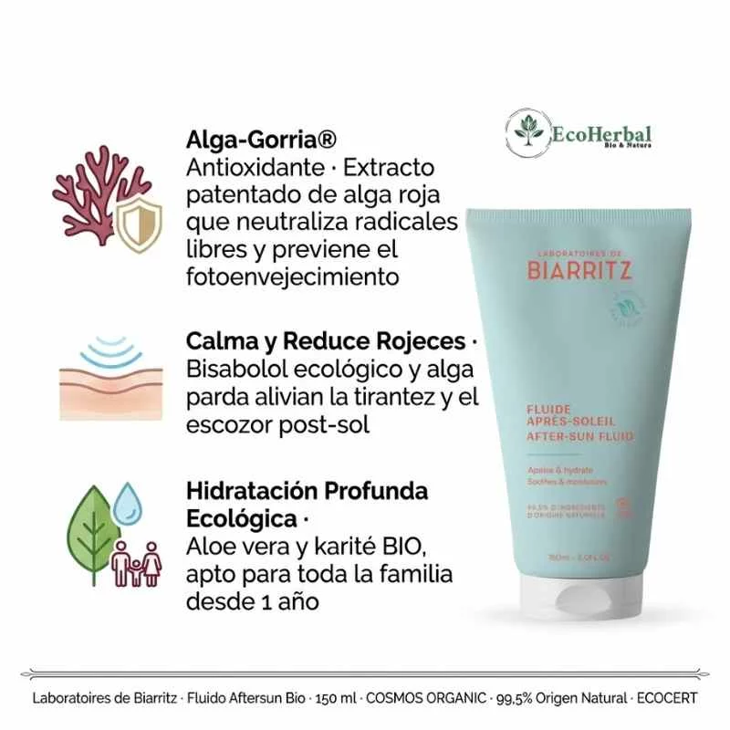 LAB. BIARRITZ - Fluido aftersun bio 150ml | calmante y frescor - Imagen 3