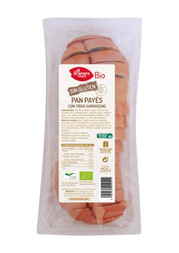 celiacos PAN PAYES CON TRIGO SARRACENO SIN GLUTEN BIO, 250 g