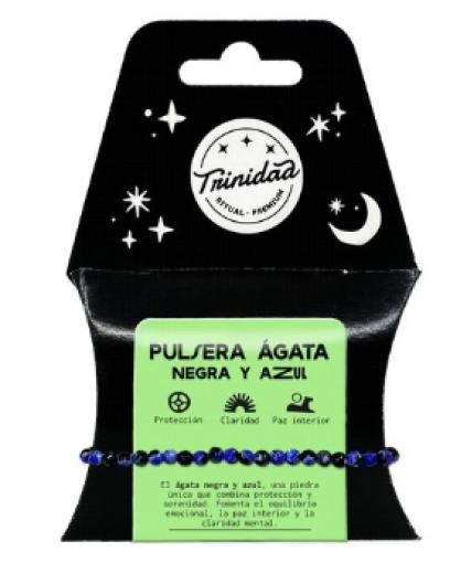 bisuteria PULSERA AGATA NEGRA TEÑIDA AZUL BOLA 8MM