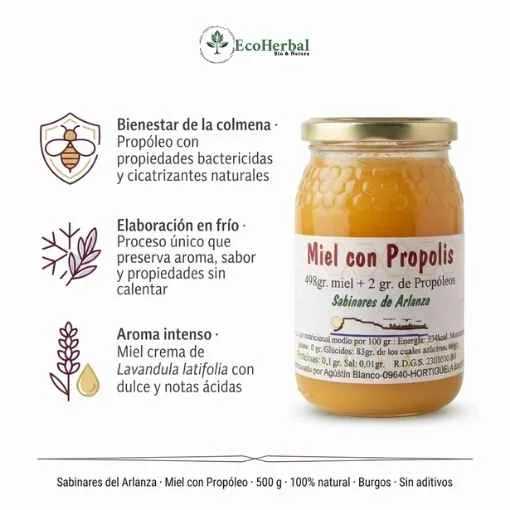 SABINARES DEL ARLANZA - Miel con propóleo 500g | aroma lavanda - Imagen 2