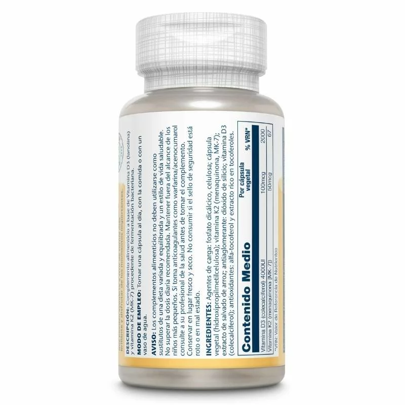 SOLARAY - Vitamina d3+k2 4000ui 120 vegcaps | huesos e inmunidad - Imagen 3