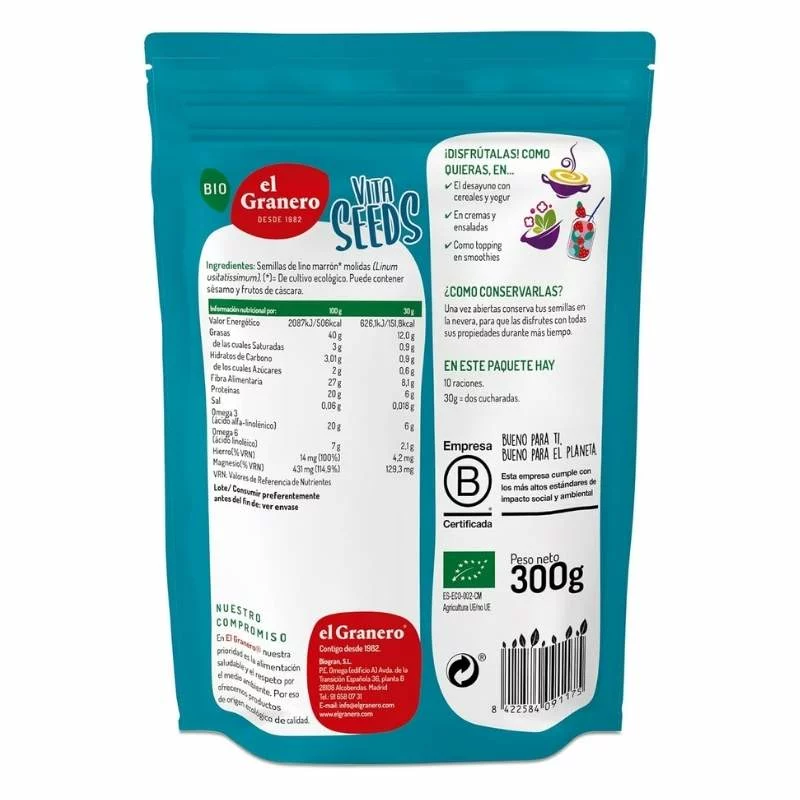 EL GRANERO - Vitaseeds lino molido bio 300 g s/g - Imagen 2