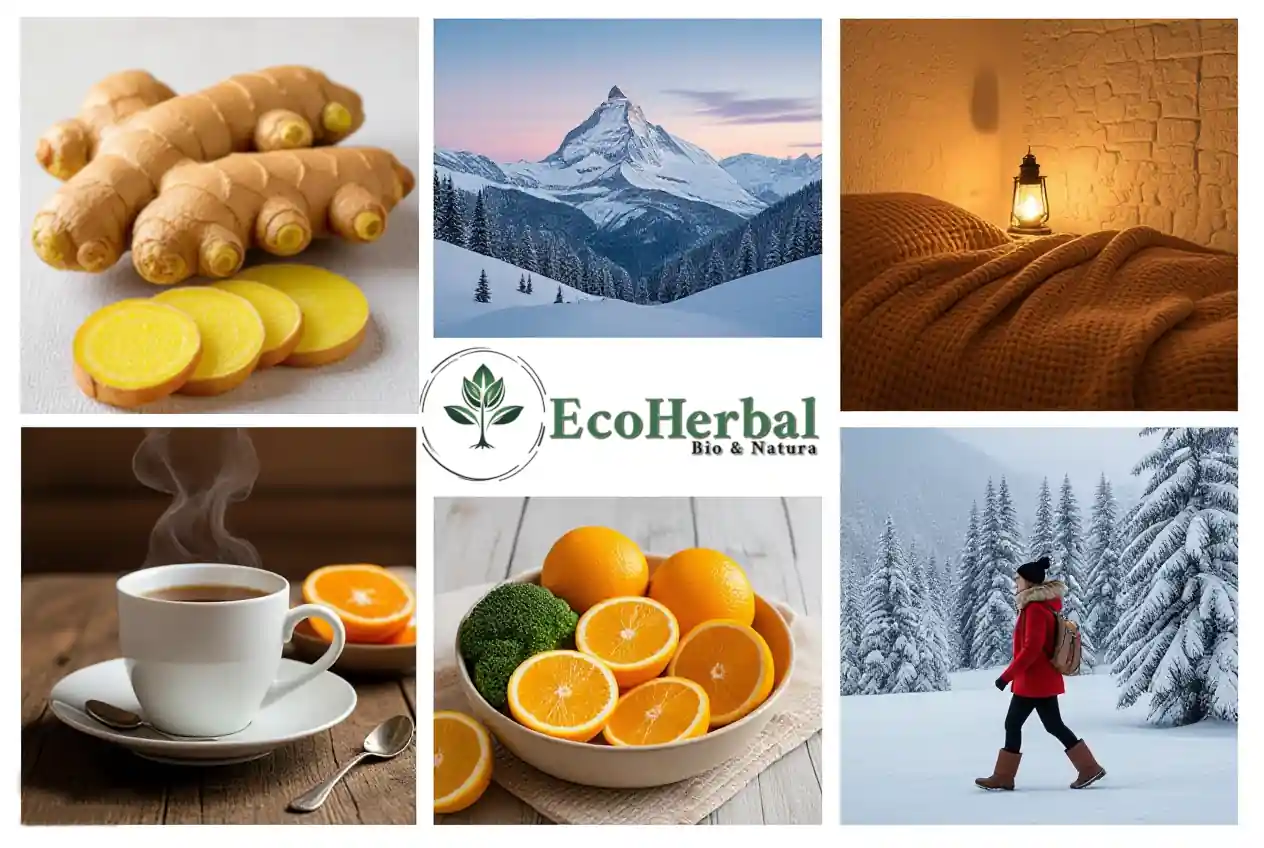 collage jegibre fotos de paisaje y mujer andando en un paisaje nevado.