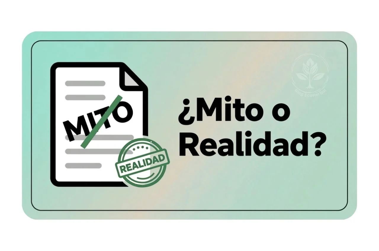 Desmontando Mitos de la Piel Sensible – EcoHerbal Viñeta desafiando mitos comunes sobre el cuidado de la piel sensible.