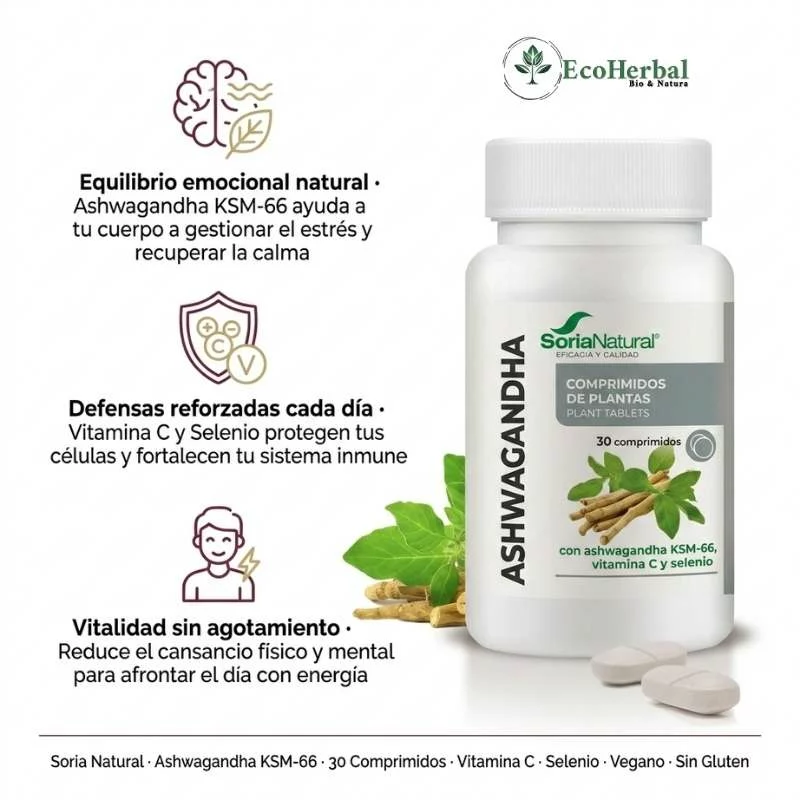 SORIA NATURAL - Ashwagandha 30 comprimidos - adaptógeno y estrés - Imagen 2