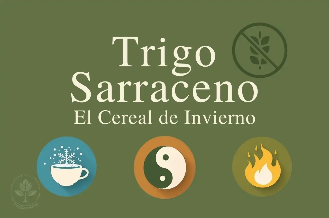 Resumen visual de los beneficios del trigo sarraceno en cocina macrobiótica para el invierno.