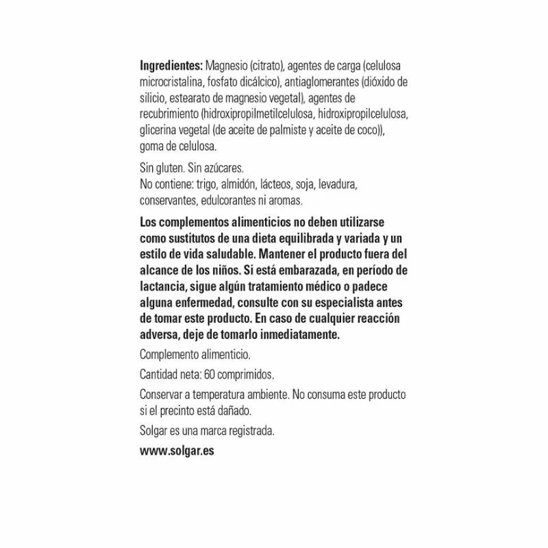 SOLGAR - Citrato de magnesio 120 comp | sistema nervioso y cansancio - Imagen 4