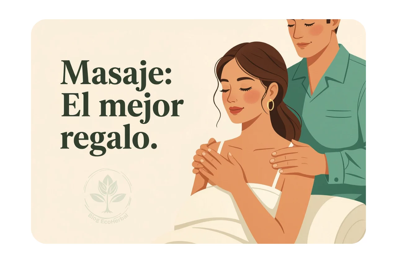 Ilustración con consejo sobre invertir en conexión a través de rituales de masaje con aceites naturales.