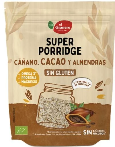 copos, mueslis y salvados SUPERPORRIDGE SIN GLUTEN CACAO BIO 350GR