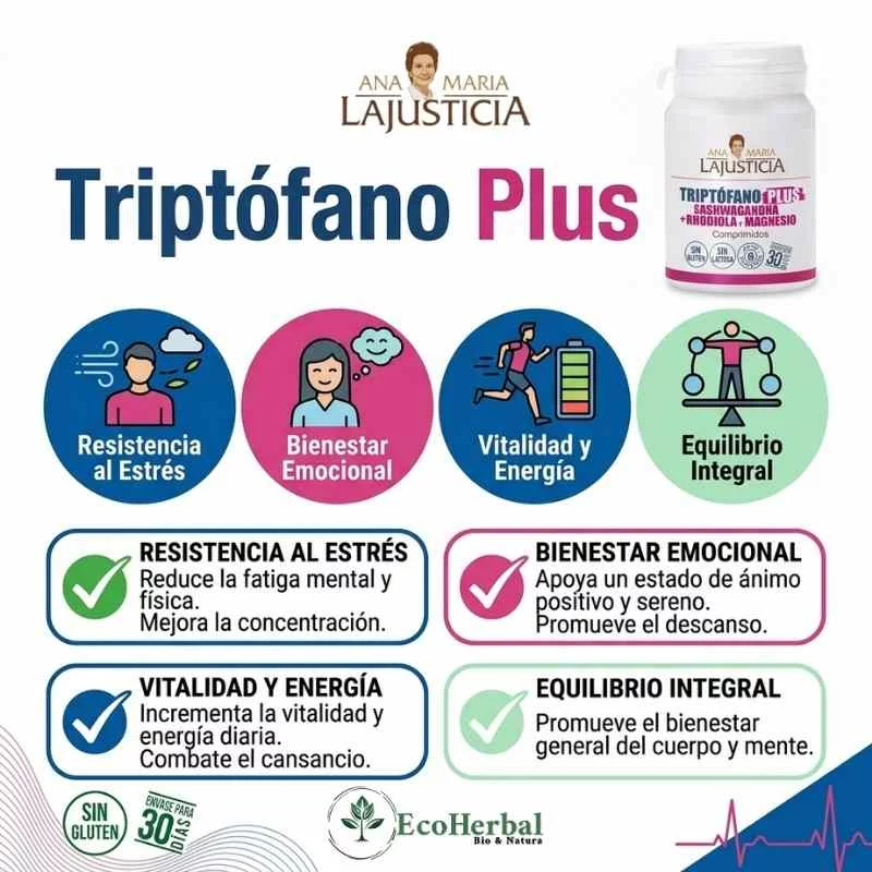 ANA MARIA LAJUSTICIA - Triptófano con ashwagandha + rhodiola y magnesio 60 comprimidos - Imagen 2