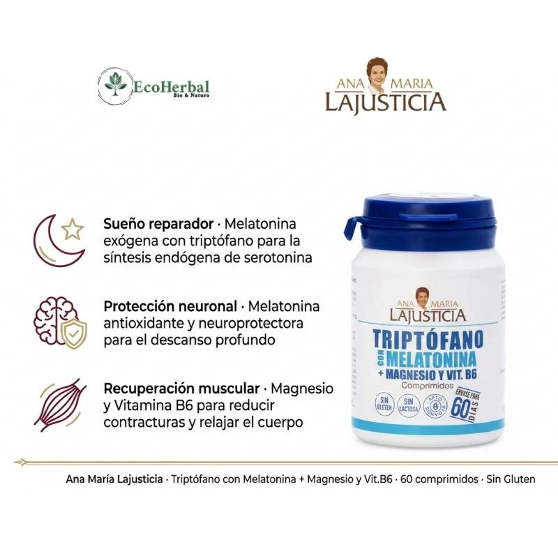 ANA MARIA LAJUSTICIA - Triptofano con melatonina + magnesio y vitamina b6 - descanso - Imagen 3