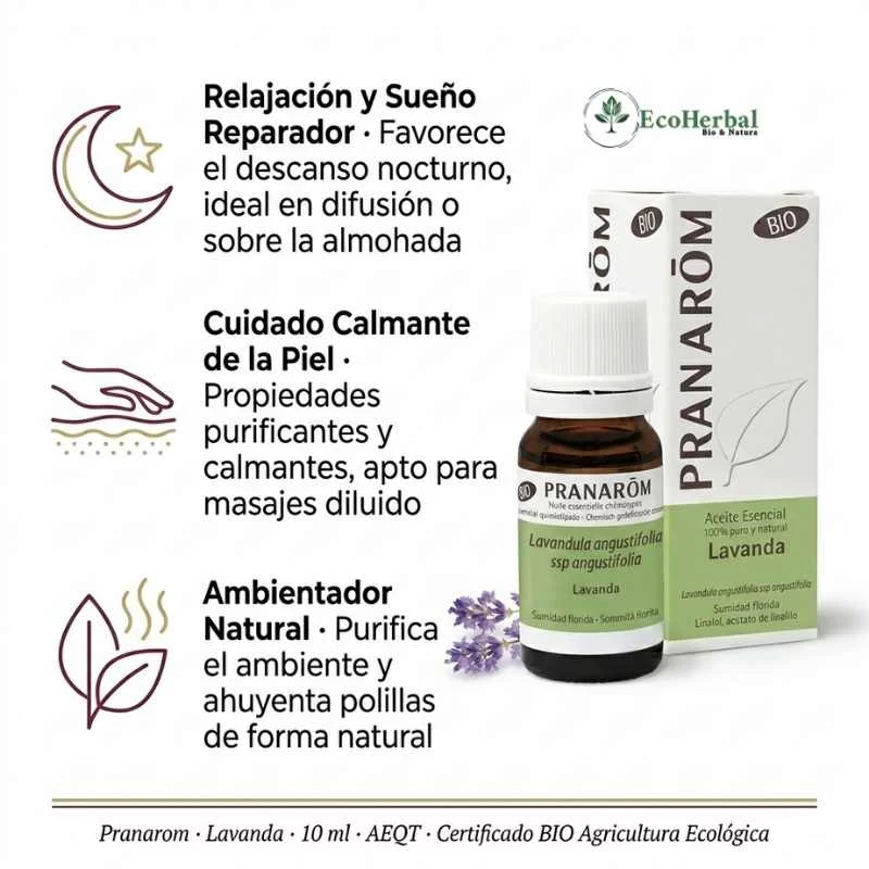 PRANAROM - Aceite esencial de lavanda bio10 ml - relajante - Imagen 2