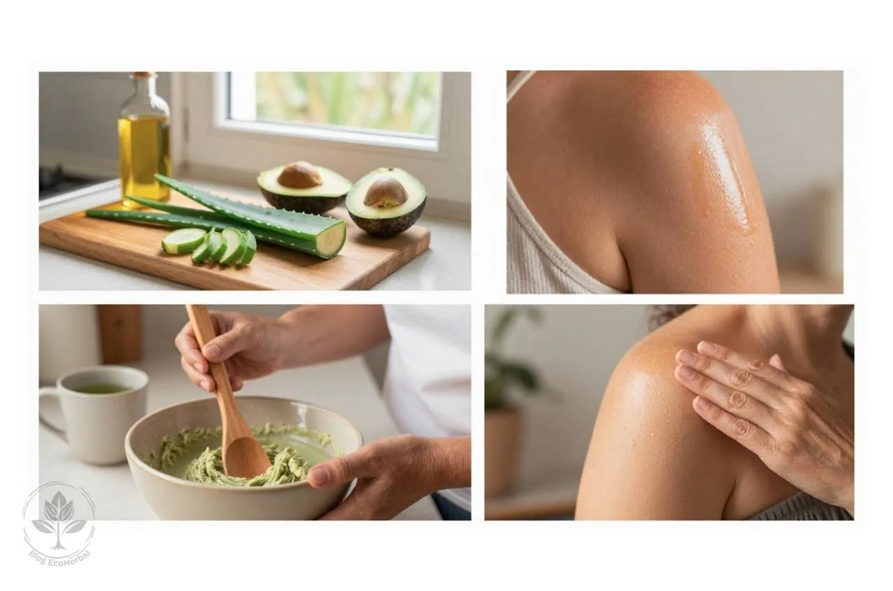 Pasos para preparar after sun casero con aloe vera y aceite de aguacate.