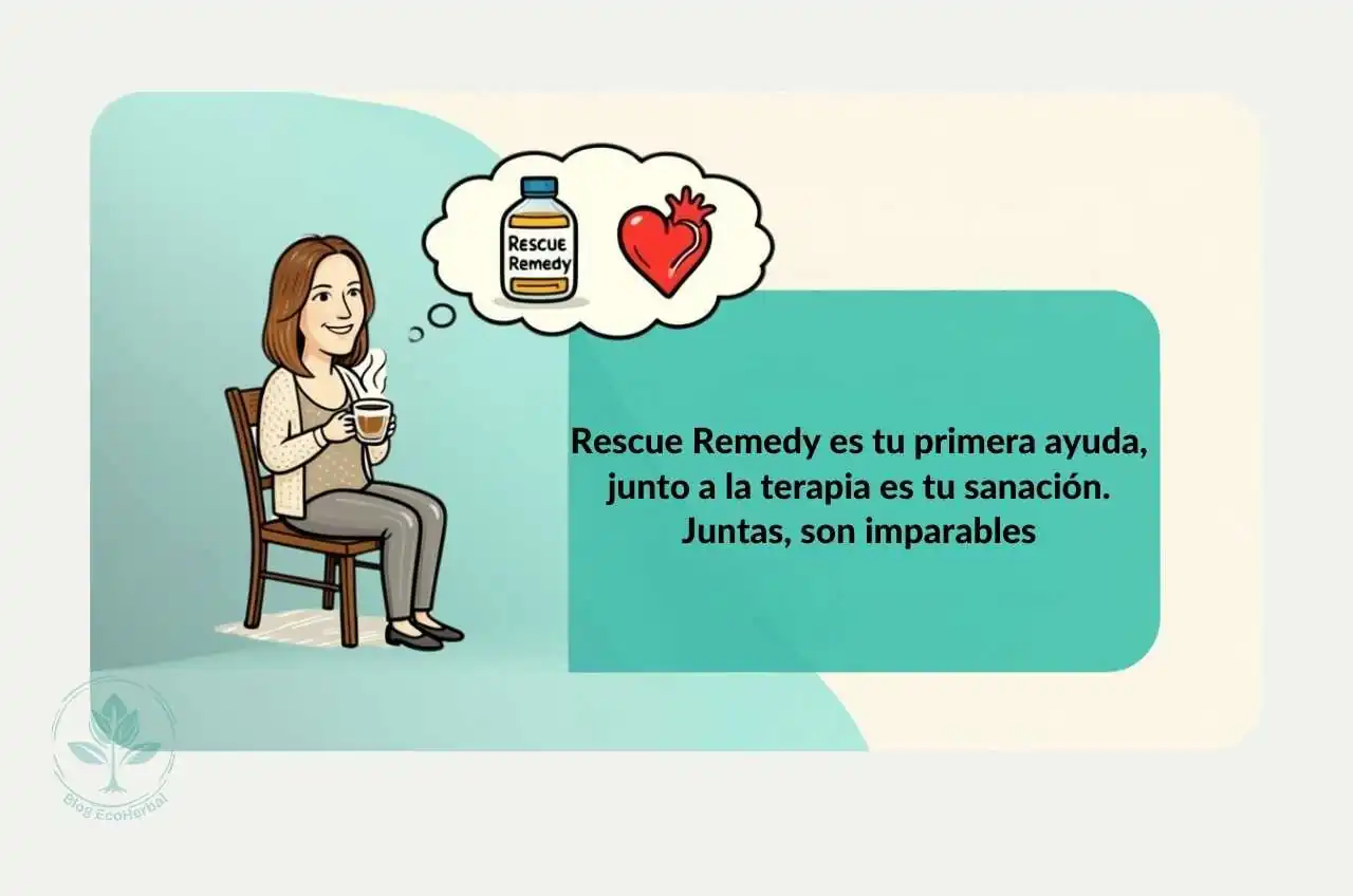 consejo: Rescue Remedy es tu primera ayuda emocional, pero la terapia es tu sanación. Juntas son imparables.