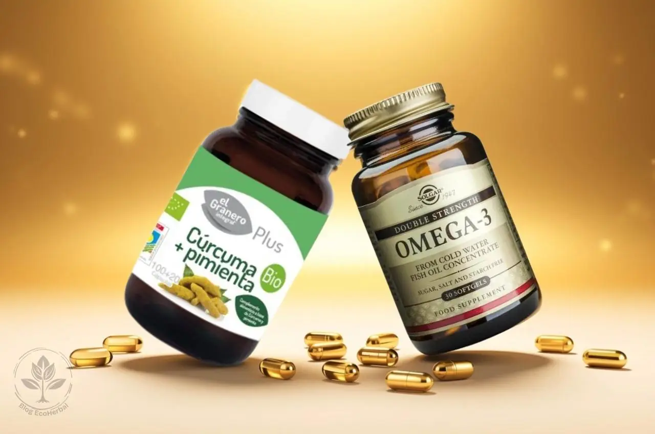 Combinación sinérgica de cúrcuma y omega-3 para control de inflamación muscular.