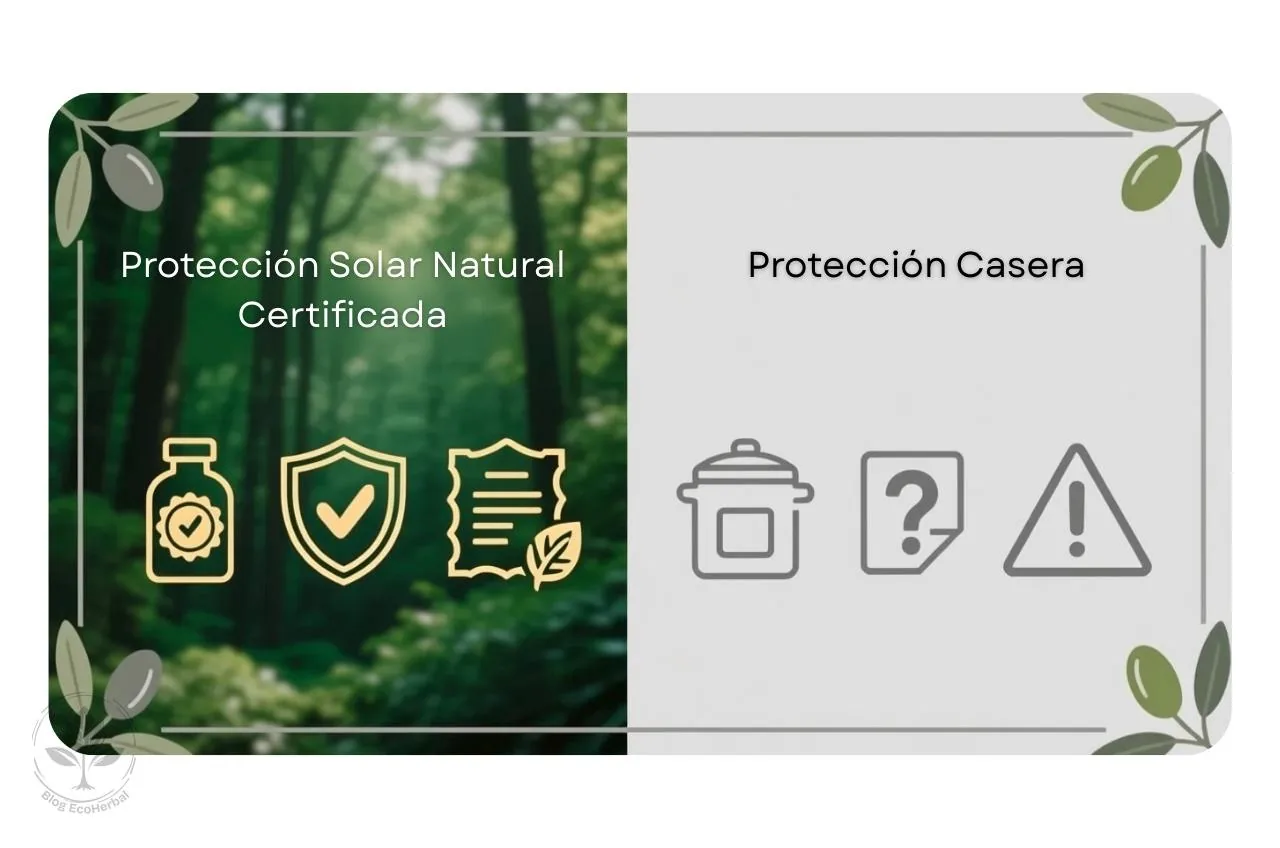 Cuadro comparativo entre protección solar natural certificada y casera.