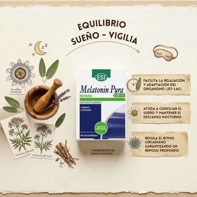ESI - Melatonina pura retard 1,9mg 60 caps | sueño reparador - Imagen 2