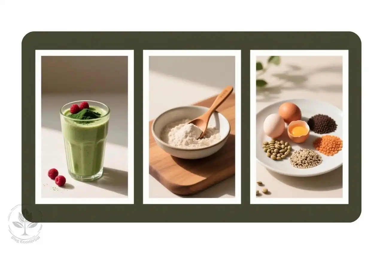 Pilar de Reparación – Fuentes de Proteína – EcoHerbal Collage de fuentes de proteína y colágeno para la reparación de tejidos musculares.