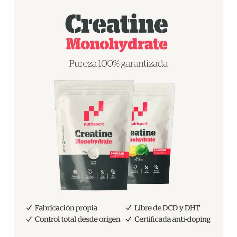 NUTRISPORT - Creatina monohidrato mesh ultrafina lima-limón 200g | muscular - Imagen 3
