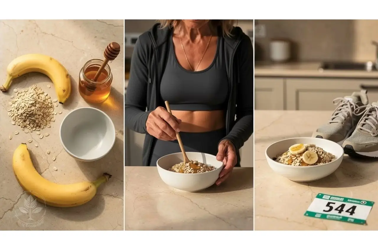Proceso de preparación de un desayuno de avena energético para corredores.