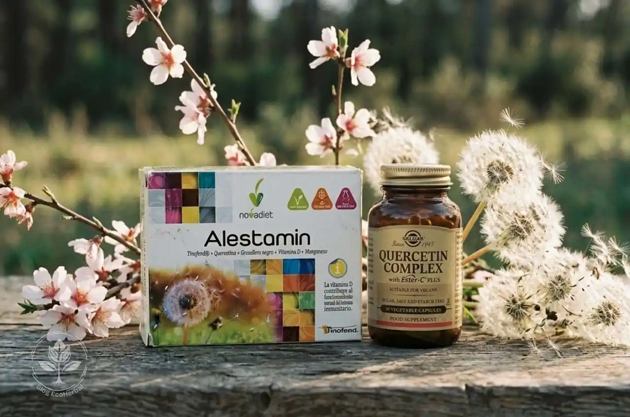 Suplemento de quercetina junto a cebolla roja y manzana, fuentes naturales de antihistamínicos