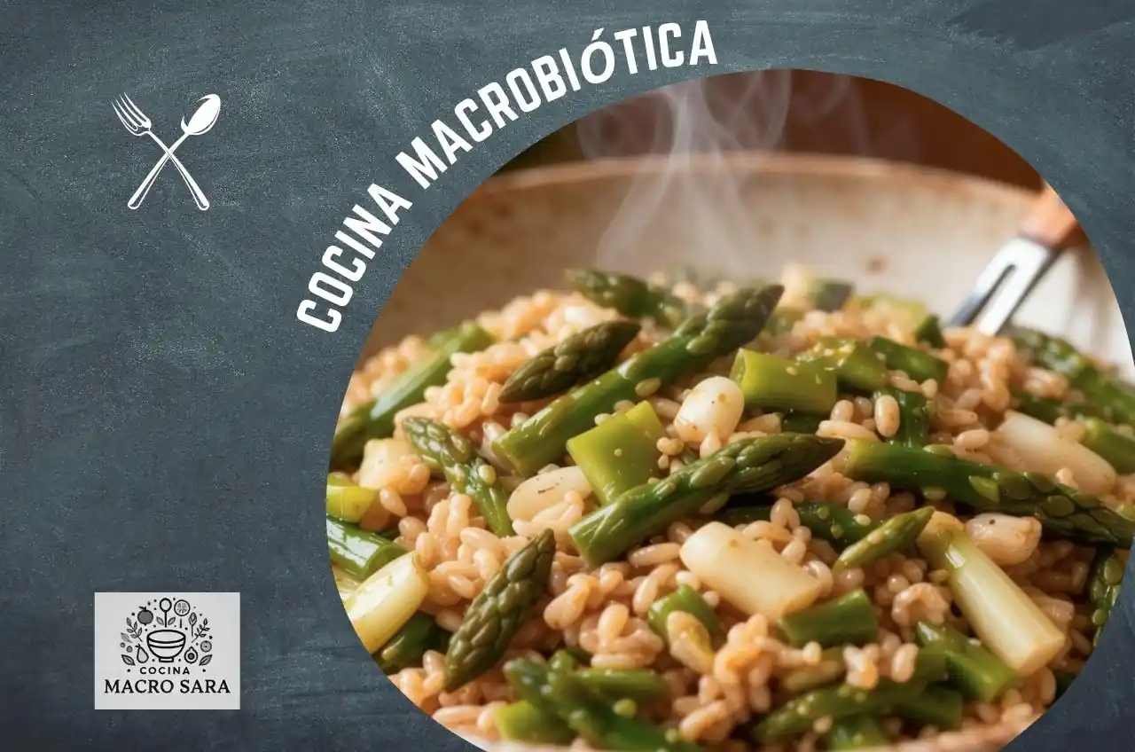 Receta final de cebada con espárragos trigueros, plato saludable y depurativo.