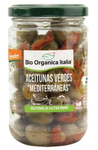 conservas ACEITUNA VERDE CON ALIÑO MEDITERRANEO BIO 180G