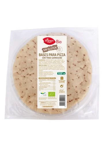 pan BASES DE PIZZA CON TRIGO SARRACENO SIN GLUTEN BIO, 2 UDS, 250 g