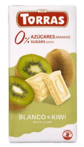 repostería y chocolates CHOCOLATE BLANCO CON KIWI SIN AZUCARES AÑADIDOS 75GR
