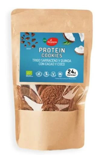 repostería y chocolates COOKIES PROTEIN TRIGO SARRACENO QUINOA CACAO Y COCO BIO 130G