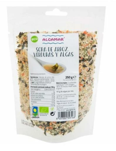 arroz y pasta SOPA DE ARROZ, VERDURAS Y ALGAS BIO 250GR