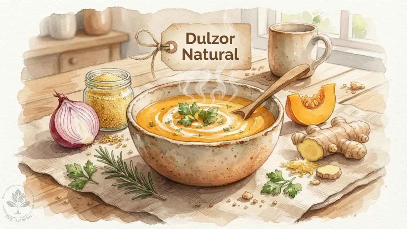 Consejo Macrobiótico_ Dulzor Natural – EcoHerbal Ilustración de consejo sobre el dulzor natural en la cocina macrobiótica.