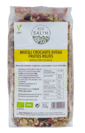 copos, mueslis y salvados CRUNCHY GRANOLA AVENA FRUTOS ROJOS BIO 250G